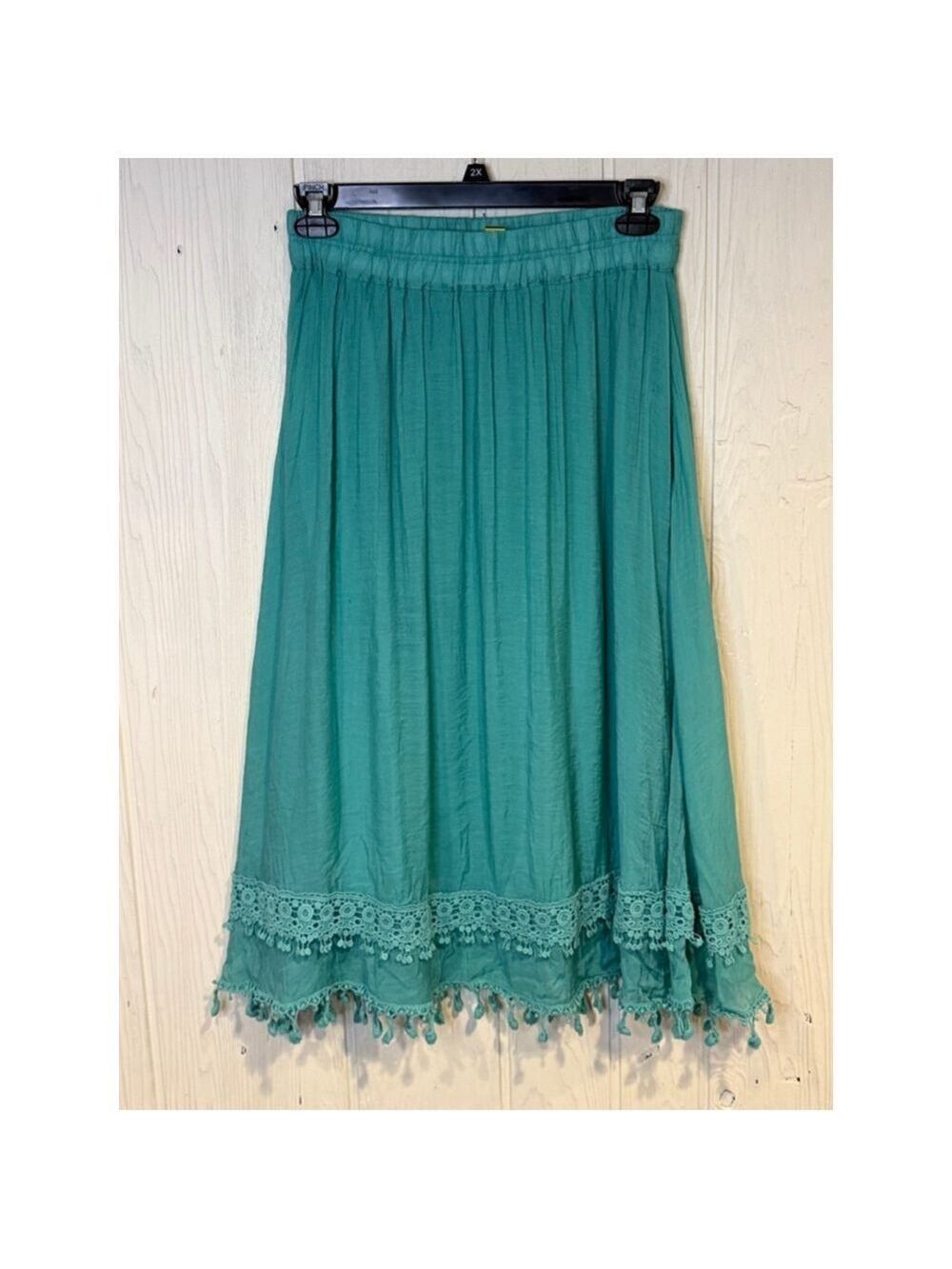 Krazy Kat Teal Midi Skirt Tassels Women XL